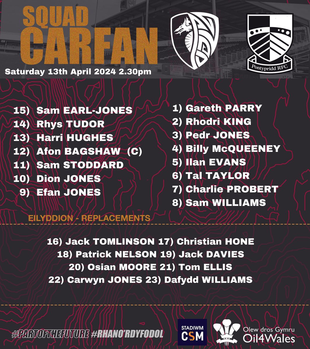 Team news for tomorrow, Harri Hughes pairs up with Afon Bagshaw in the centre and a Jones/Jones combo at 9/10.

Fly-half Carwyn Jones named on the bench.

Gates open at 1pm, see you then