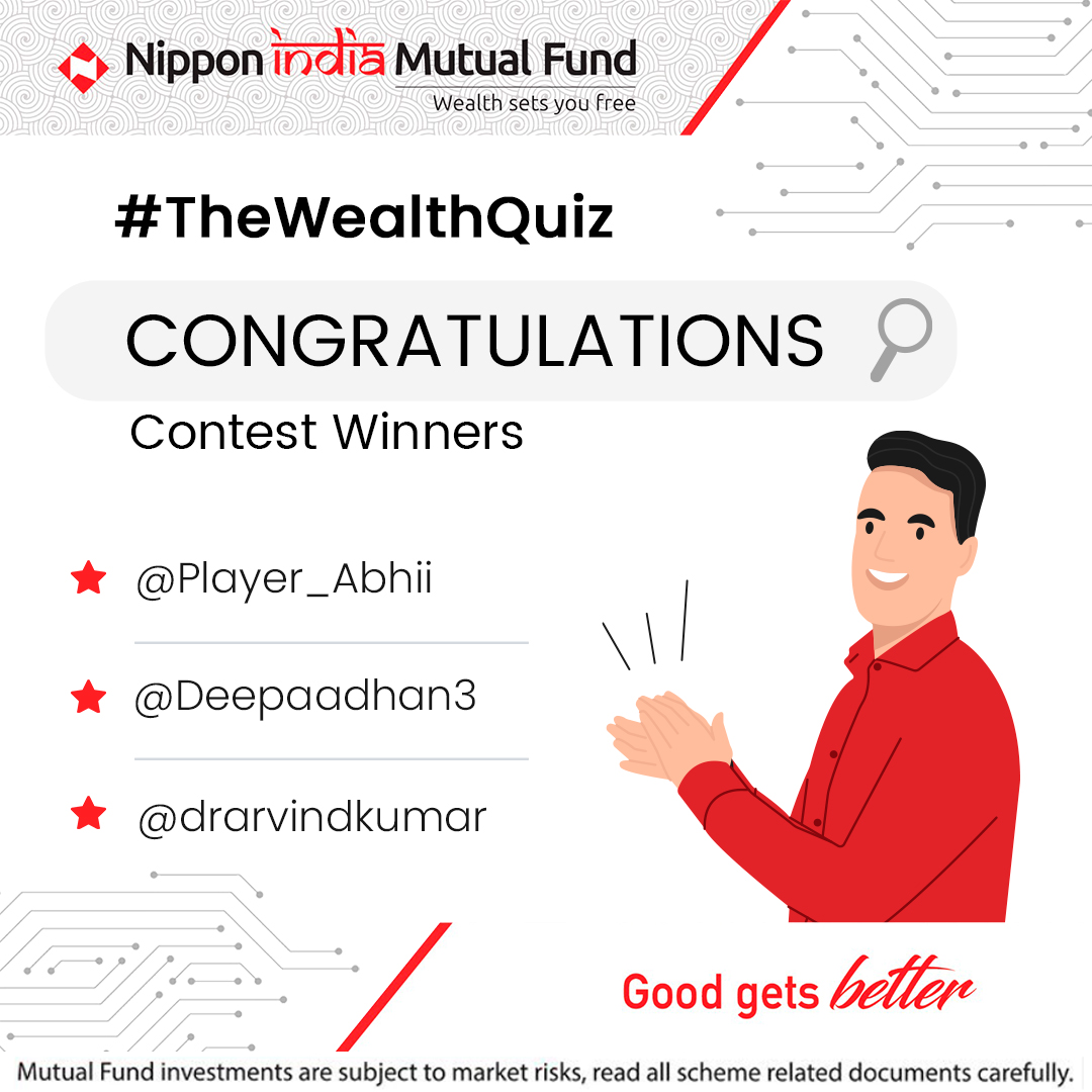 NipponIndiaMF's tweet image. Congratulations to the winners!

You have won yourself an attractive Gift voucher by leveraging your financial knowledge.

Kindly mail us your details at contestwinner@nipponindiaim.in

#NipponIndiaMutualFund #Investments #MutualFunds #Contest #Winners