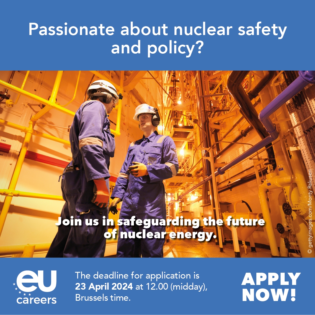 🔊 Calling all nuclear energy experts! The EU is looking for nuclear safeguards inspectors and policy officers in the field of nuclear energy. More info 👇 and apply by 23 April! bit.ly/3wWY3xF #EUCareers #ShapingEuropeTogether #MyEUCareer