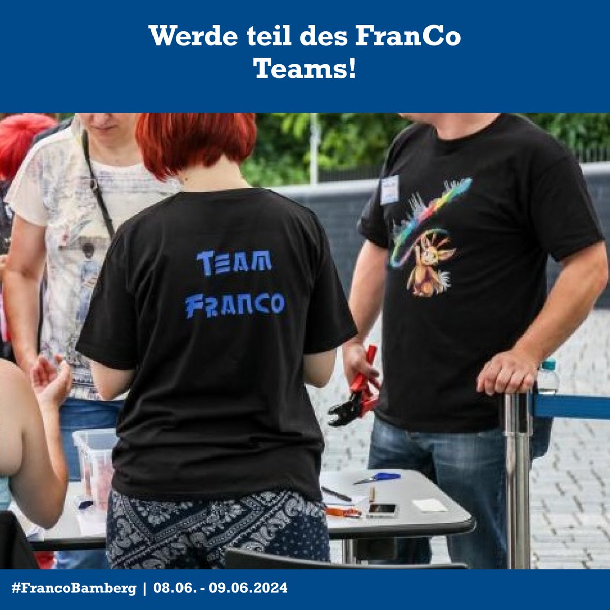 Ihr habt euch schon immer gefragt was hinter den Kulissen passiert und wollt Teil unseres Teams werden? Bewerbt euch ganz einfach über unsere Homepage: franco-bamberg.de/helfer-werden/ PS: Kostenloser Eintritt und fantastische Verpflegung verstehen sich als Conhelfer:in von selbst 😉