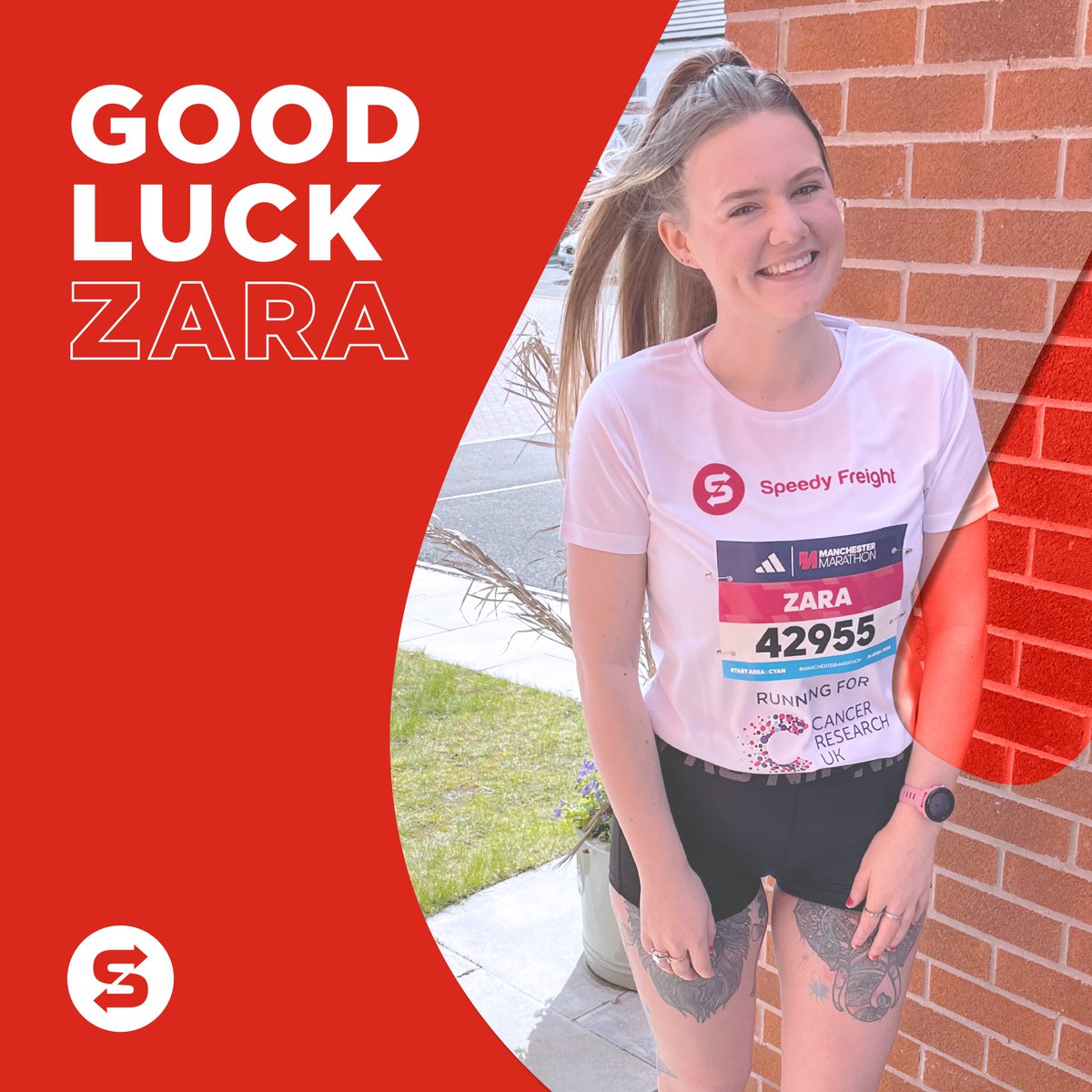 Join us in wishing Zara White from our finance team the best of luck as she takes on the 2024 Manchester Marathon this Sunday! Here she is sporting her Speedy tee, supported by our Speedy Freight Warrington branch. ➡️ Visit her @CR_UK fundraising page: fundraise.cancerresearchuk.org/page/cole-zara…