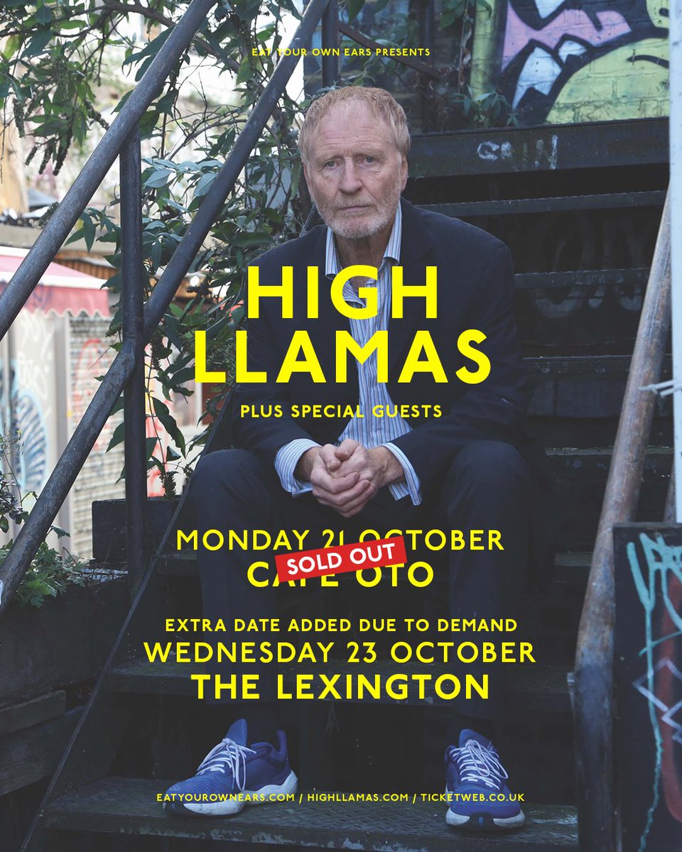 📣 Having sold out @Cafeoto, @High_Llamas (@seanohaganmusic) will now play an extra show at @thelexington on Wed 23rd Oct ‘Hey Panda’ is out now via @dragcityrecords ft. @raemorrismusic, Bonnie Prince Billy & @Fryars) 🎟️ On sale now: eatyourownears.com/high-llamas