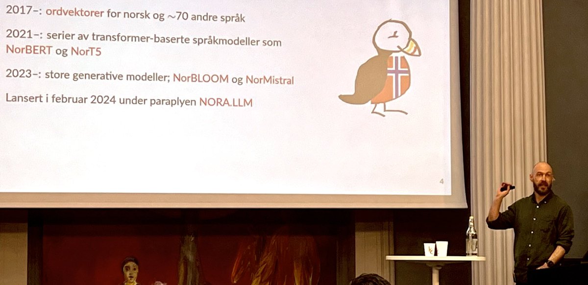 Fra 2023 har NorBLOOM blitt trent av LTG miljøet @Ifi_UiO Det er bare en av fire norske språkmodeller, der den siste ble tilgjengelig idag på seminaret til NORA.ai Gode presentasjoner av @LiljaOvrelid og kollegaer! Mer på #huggingface huggingface.co/norallm
