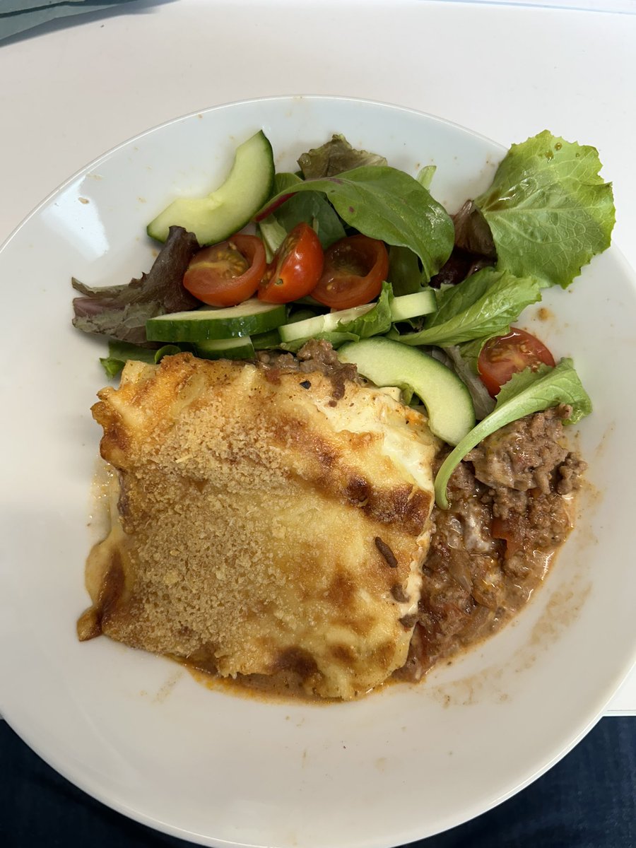 The Lasagne smelt amazing as it came out of the oven. Now being served to our guests with a side salad.