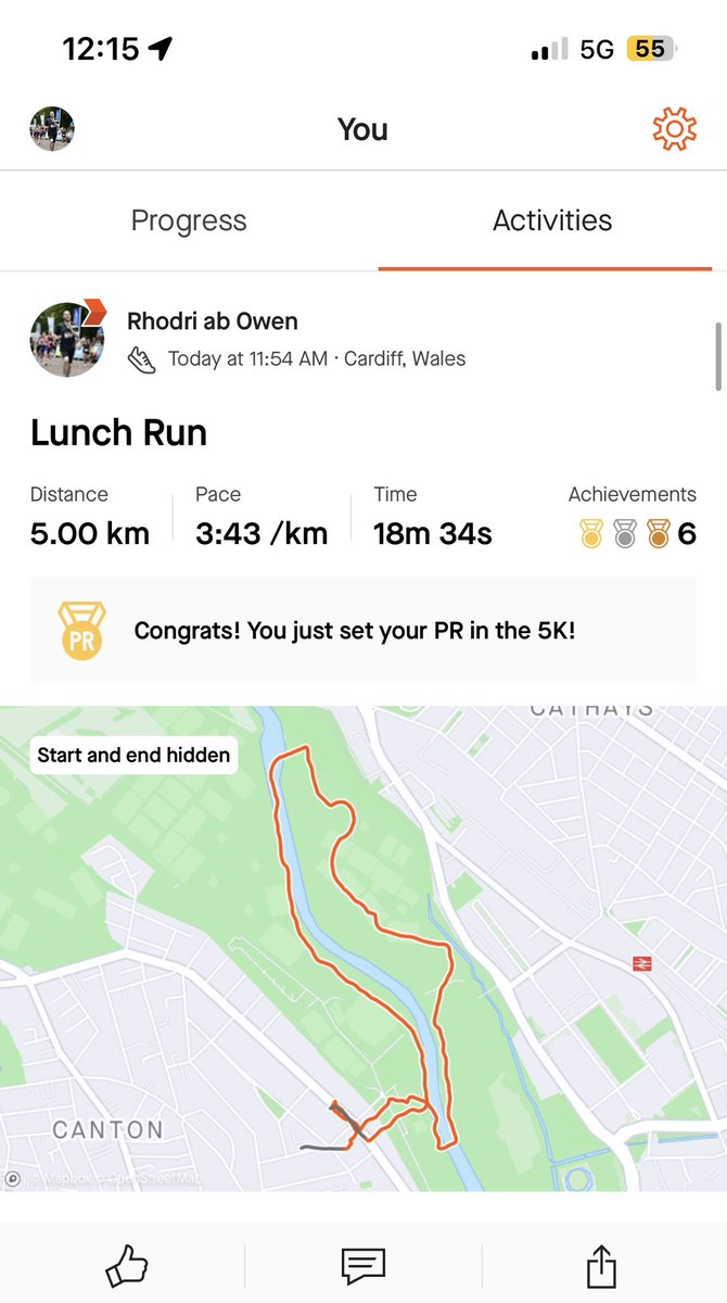 5km PB this lunchtime 🥵 / Amser gorau wrth neud 5km amser cinio - wedi blino!