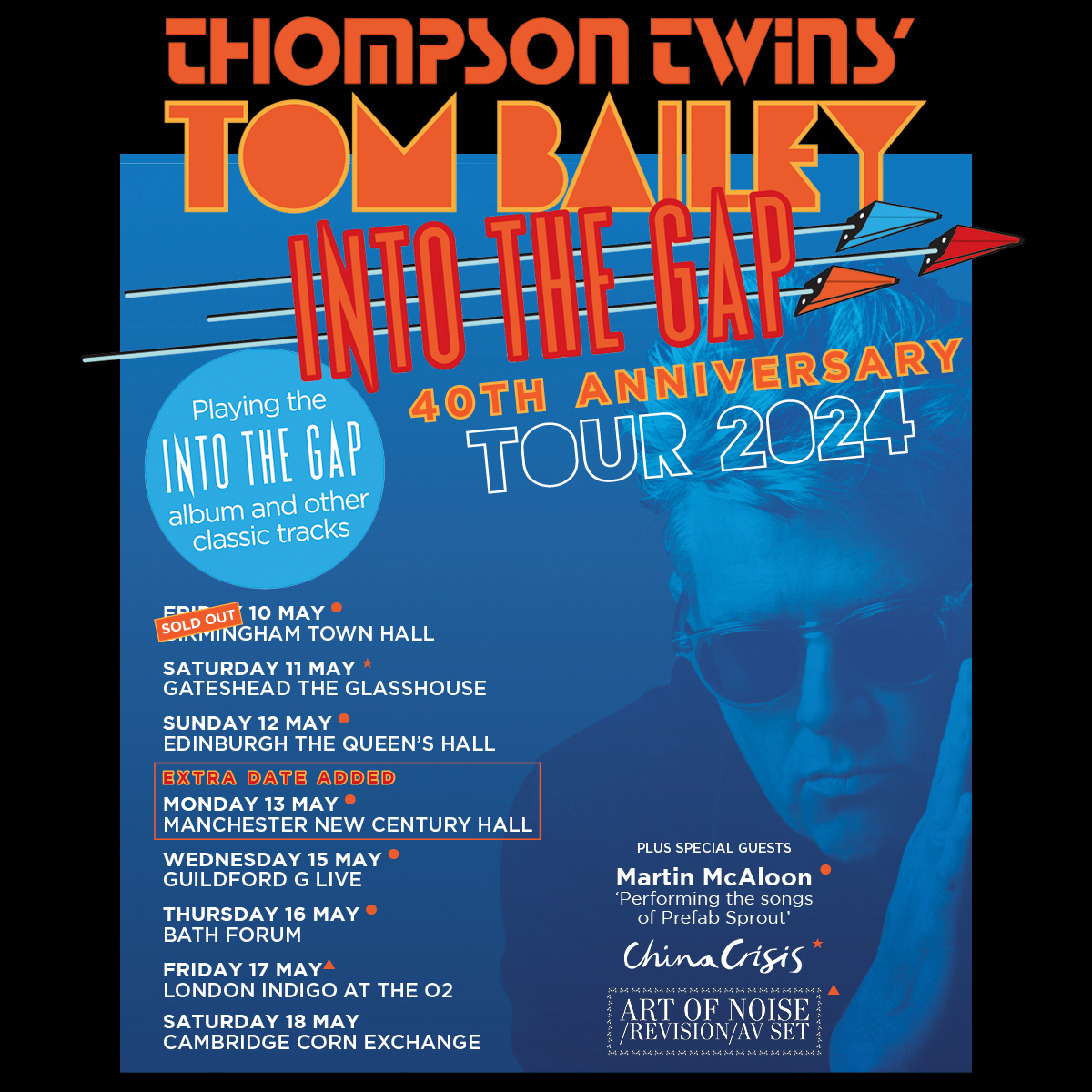 Short notice I know, but I'm thrilled to be heading out with Tom Bailey of the Thompson Twins in May - I'm playing 5 of them @TheForumBath @queens_hall @GLiveGuildford @NCHMCR @BMusic_Ltd tickets available via martinmcaloon.com Into The Gap - YES INDEED!