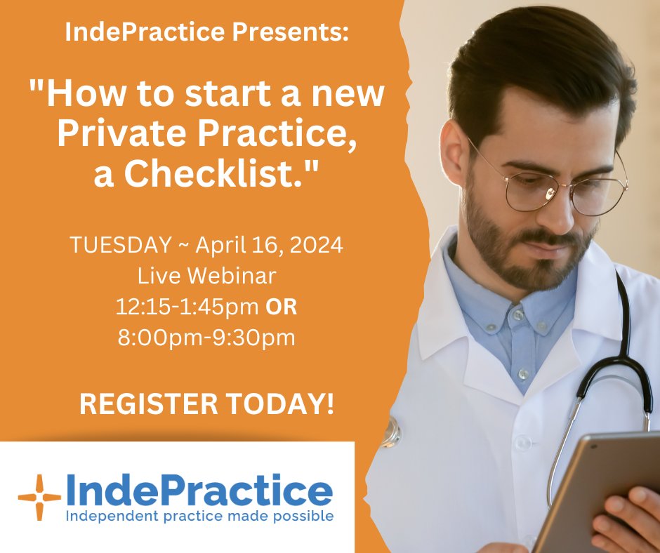 Join us April 16 at 12:15PM or 8:00PM for the upcoming webinar, 'How to start a new Private Practice, a Checklist.' Learn more: mag.org/indepractice.h…