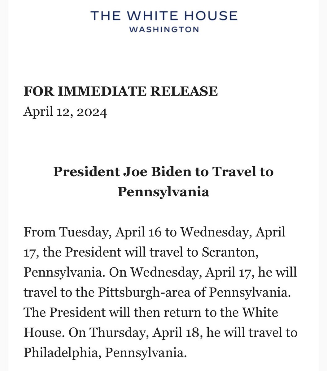 Biden to the Pittsburgh area next week