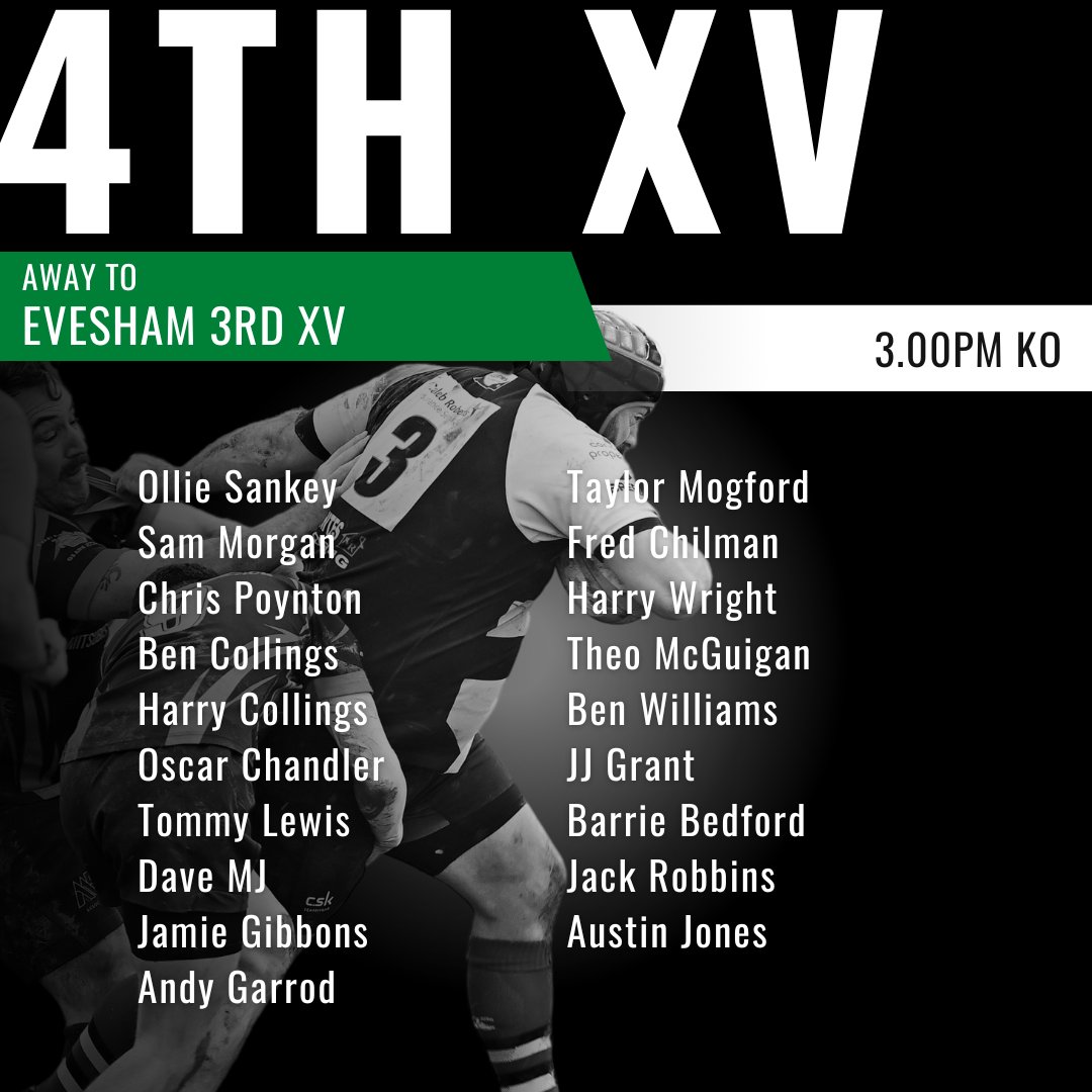 ⚪ 4th XV Team News ⚫ Take a look at our 4th XV who travel to @EveshamRFC to take on their 3rd XV tomorrow.
