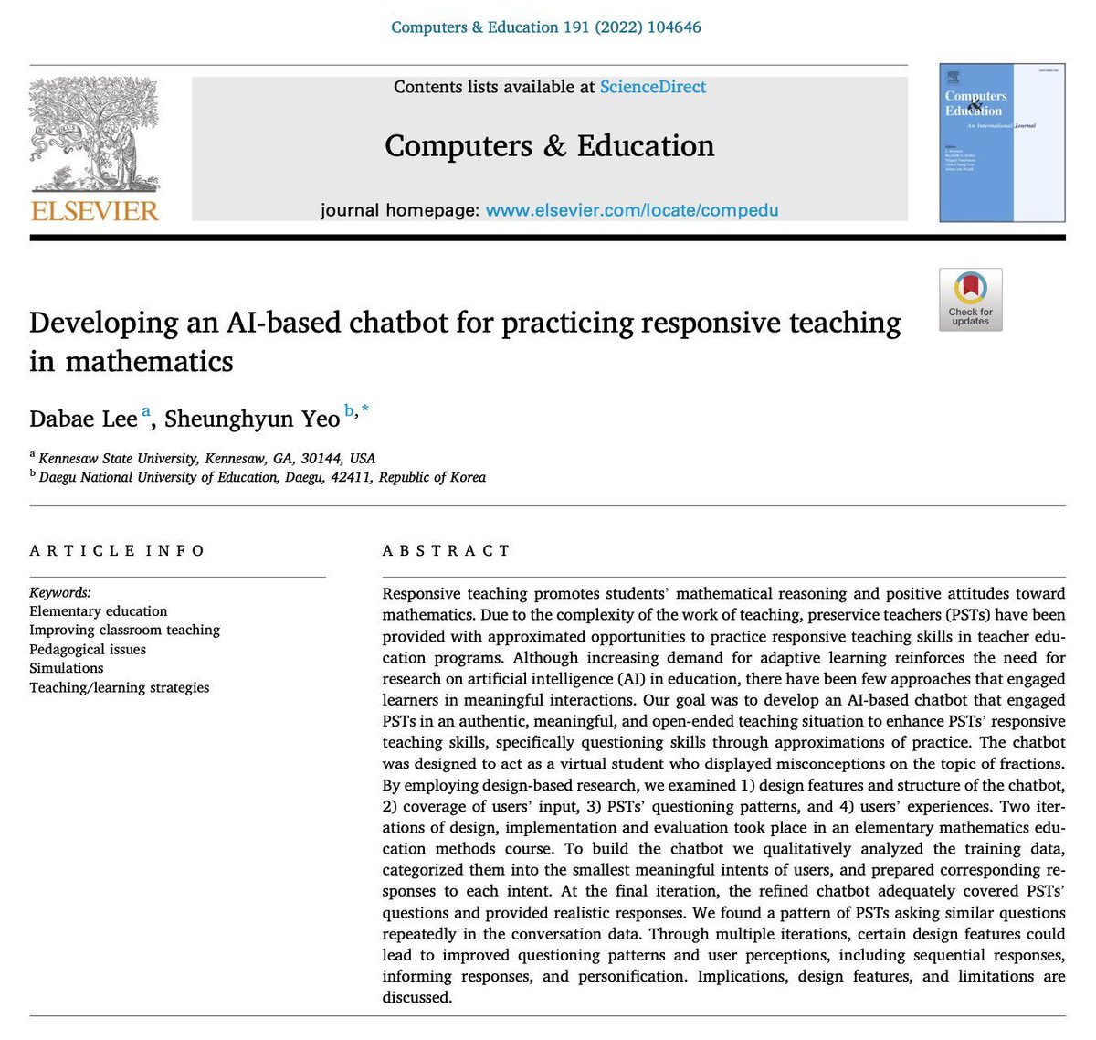 How can you improve preservice teachers' responsive teaching skills? Researchers presenting at #AERA24 showed how interacting with an #AI chatbot programmed to behave like a struggling student gave teachers opportunities to develop &amp; practice skills. 
buff.ly/3Jd46Rg