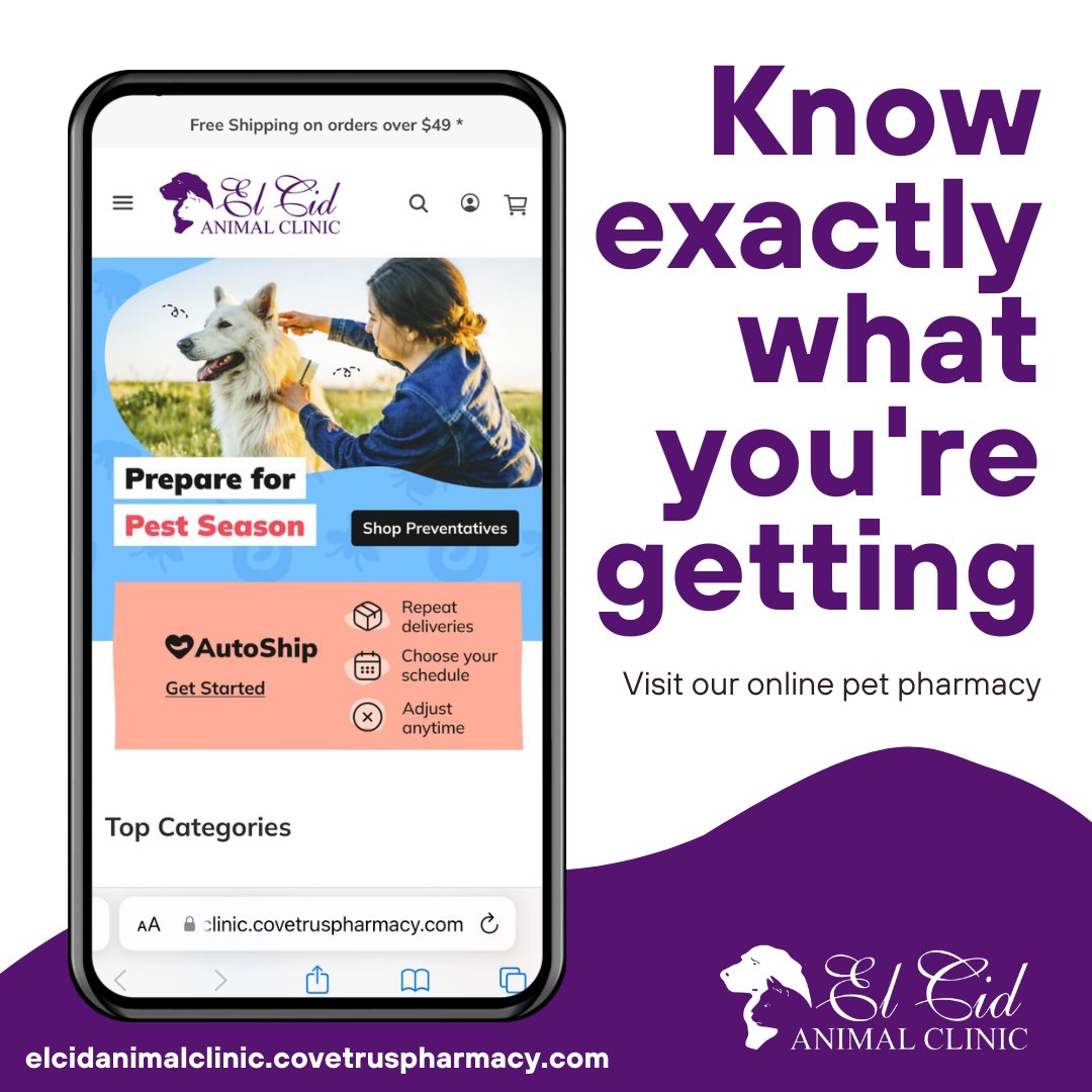 🐾💊 Ordering from our online pet pharmacy? Rest assured, you know exactly what you're getting! 🛒

VISIT OUR ONLINE PHARMACY TODAY: elcidanimalclinic.covetruspharmacy.com

#ElCidAnimalClinic #PetPharmacy #PetHealth #OnlinePetPharmacy #Transparency #PetHealth #HealthyPets #Veterinarian