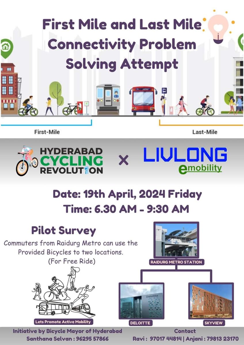 🌺 HCR4.0 - Pilot Attempt to Solve First Mile and Last Mile Connectivity An attempt to highlight the solution of the unsolved Global Problem of First Mile and Last Mile Connectivity from our city #Hyderabad @BYCS_org @sselvan @Ravi_1836 @Anjani_Tsn @TelanganaCMO @HMDA_Gov