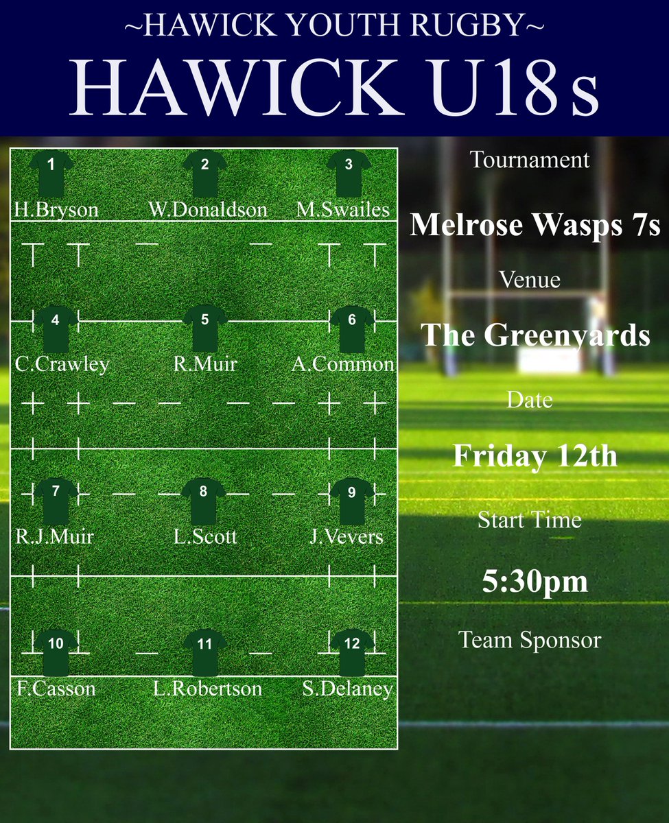 Best of luck to both our U16s & U18s who travel to Melrose today for their 7s. Go well lads 💪🏉💚 @HawickU18s @LanghomRugby #HawickYouthRugby #BIHB #AONR