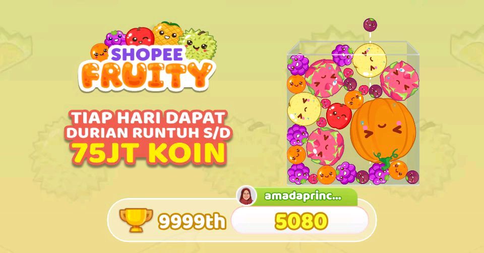 Kok, bikin Durian aja ga bisa? Coba main &amp; menang 75JT di Shopee Fruity! shp.ee/rd9lv2ojx3i