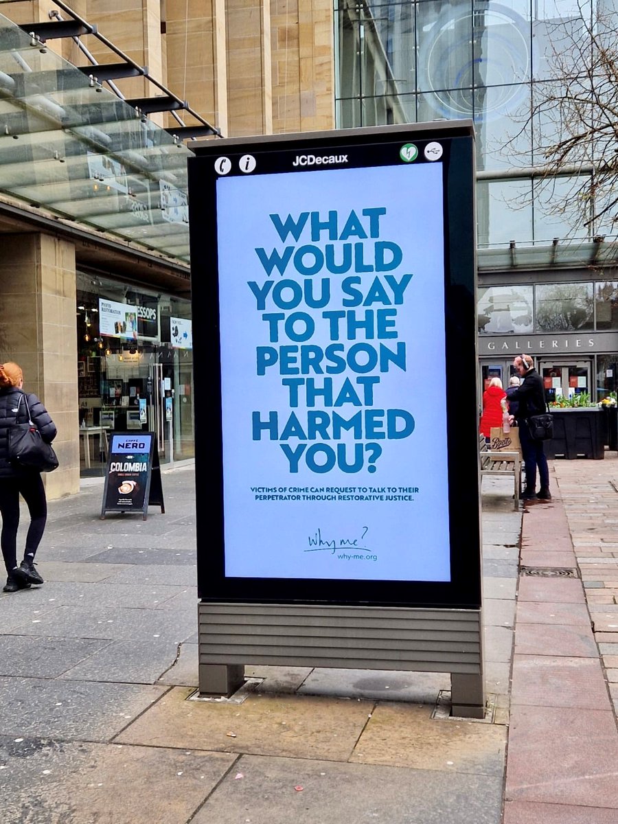 ComJusScot's tweet photo. Congratulations to @whymeUK  for the brilliant billboard campaign raising public awareness of Restorative Justice across the country and its power to transform lives. Here’s one spotted in Glasgow!
You can find the rest on this map: https://t.co/PsLAyS3TnG
#RJAwarenessCampaign https://t.co/JYj8HITkzG