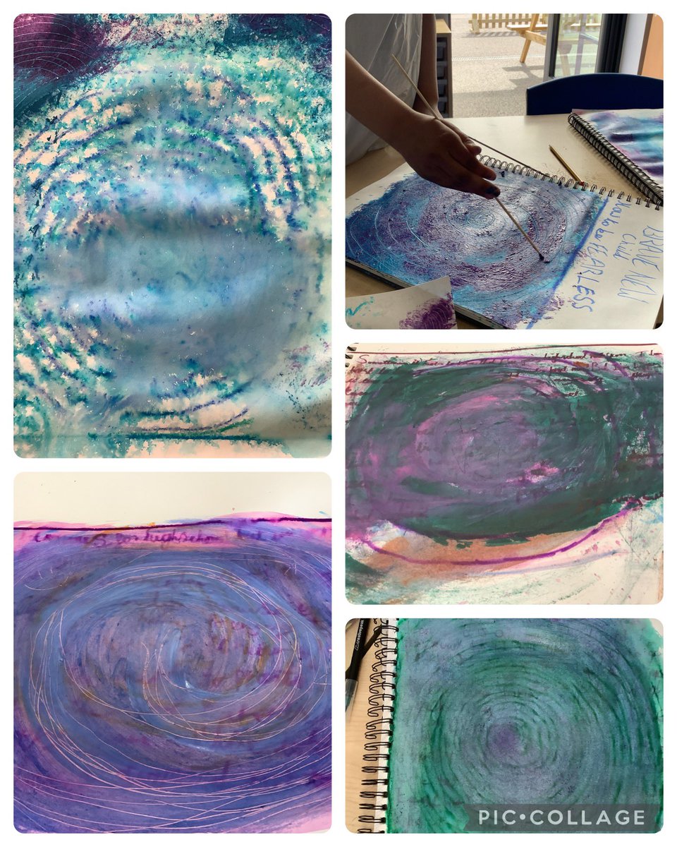 We have been participating in a mindful art workshop, writing, meditating and turning our worries into abstract art through mark-making. Diolch to @BNGbravenewgirl for our relaxing art practice. #gabalfaprimaryea #gabalfaprimaryhwb @CSCJES @CSC_ExpArts @WG_Education