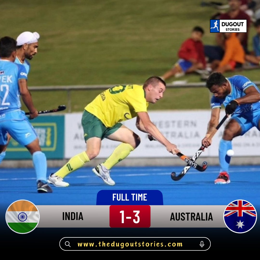 🚨FT | 🇦🇺 3 - 1 🇮🇳 
 
Australia pile more misery on the #IndianHockeyTeam in the 5-Test series💔

#HockeyIndia #IndiaKaGame #IndianMensTeam #EnRouteToParis  #OlympicPrepInAus #AUSvIND #HarmanpreetSingh @FIH_Hockey @TheHockeyIndia @JioCinema