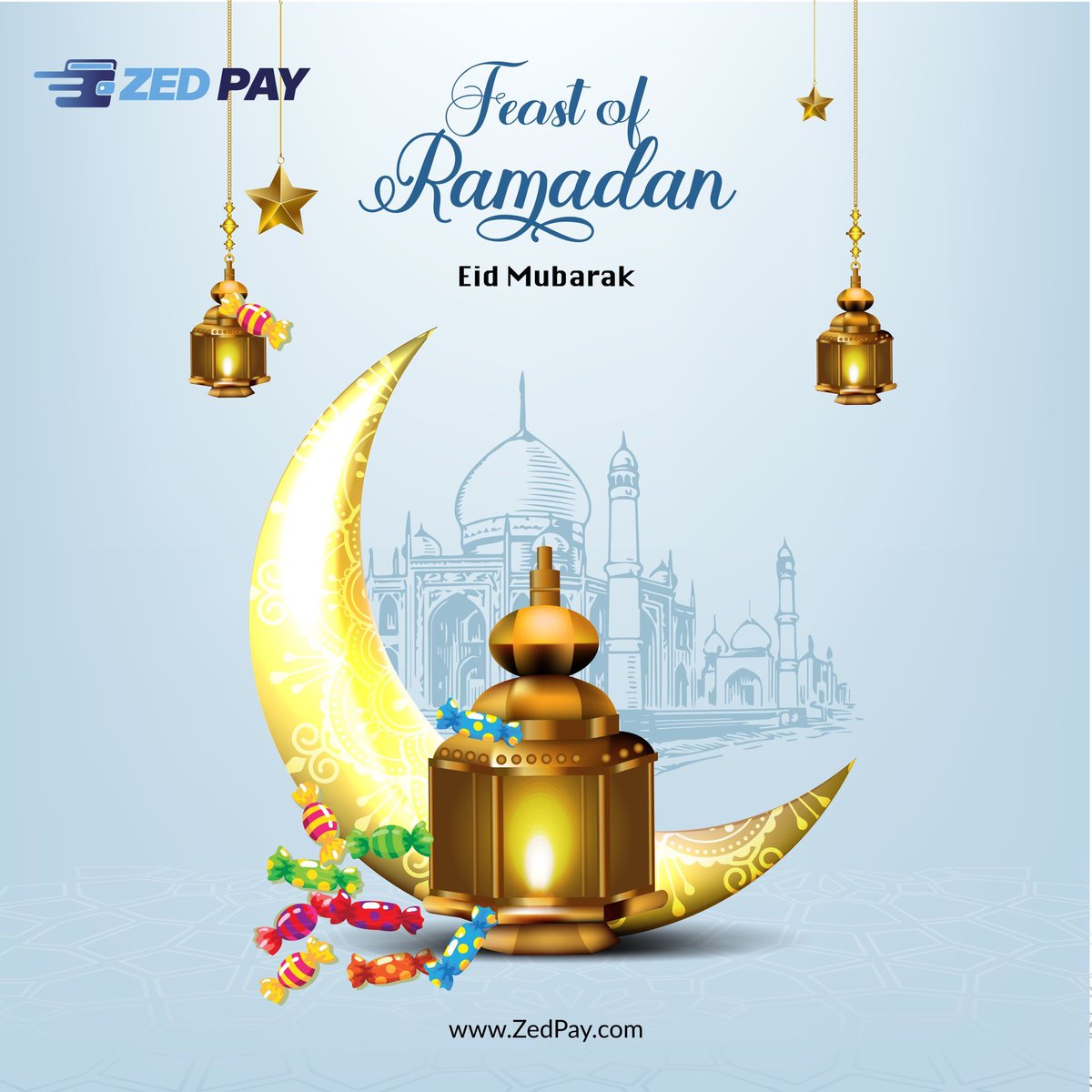 🌙 Wishing you and your loved ones a joyous Eid filled with blessings and happiness! 🌟 Don't forget to spread the love and share the joy with ZedPay. 💳 #ZedPay #ramadanaidmubarak ✨🎉