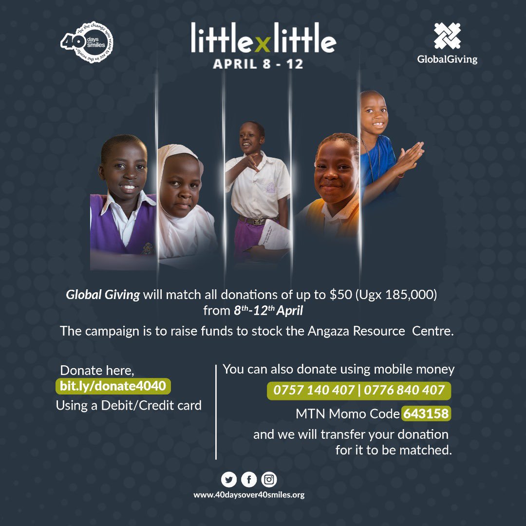 Do you have tenna (10K) to spare? Take a minute to send it to 4040 via 0776840407 | 0757140407 today for the final day of our campaign. As the #LittlebyLittle ends, these donations will compound and help us receive matching funds from @GlobalGiving 💗 Every donation counts 🫶🏾