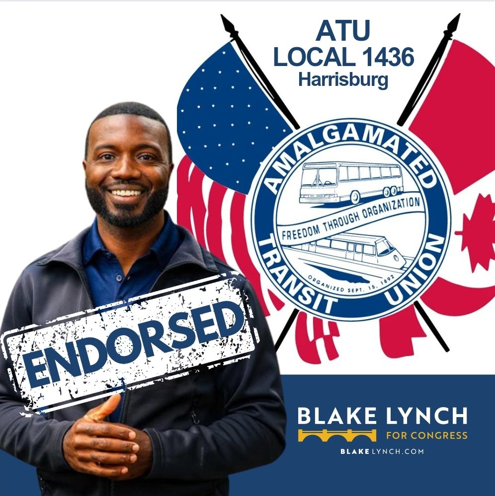 ‼️ENDORSEMENT ALERT‼️

The largest labor union representing over 200,000 transit and allied workers including our hard working and local Capital Area Transit &amp; Rabbit Transit workers in the United States.

“Recognizing his unwavering commitment to workers' rights, social justice,