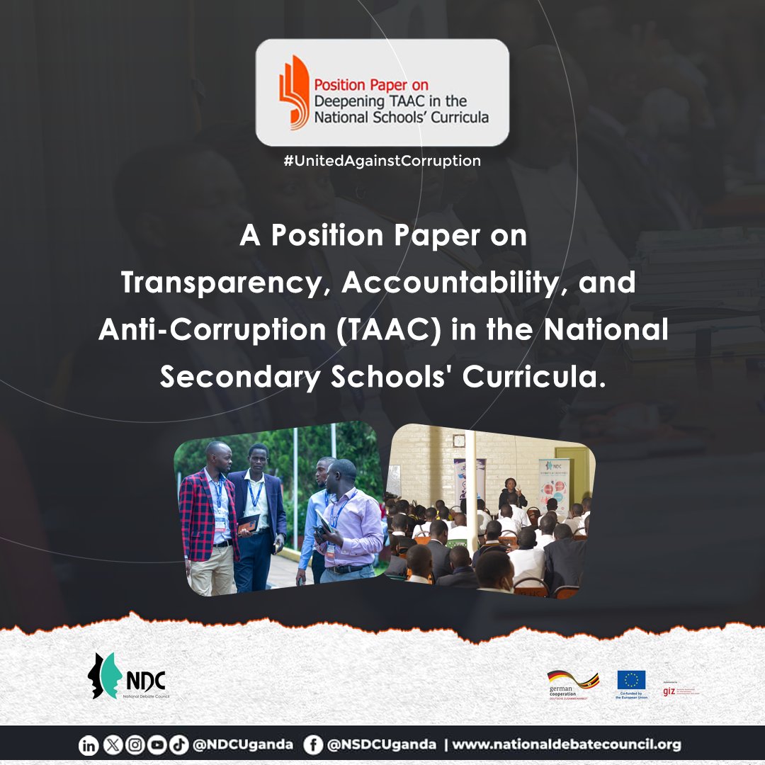 .@NDCUganda is working on a #PositionPaper to get TAAC education into the National Secondary Schools' Curricula. We are capturing stakeholders' opinions and assessing the status quo. What do YOU think? Supported: @EUinUG @giz_uganda @CUSP_Uganda. #UnitedAgainstCorruption