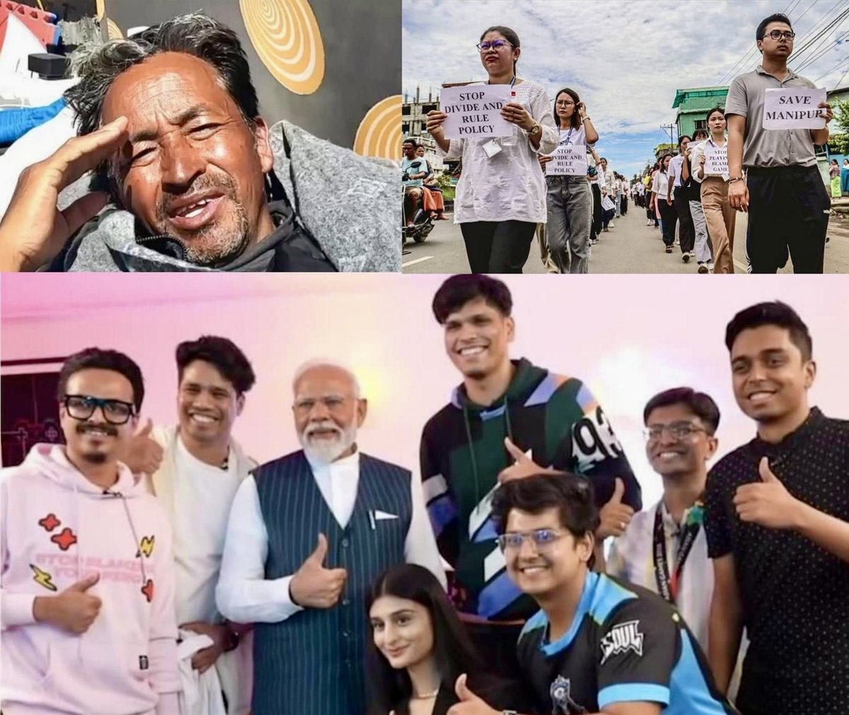 Meet protesting/distressed people from Ladakh & Manipur ❌ Meet the unemployed & useless online gamers ✅