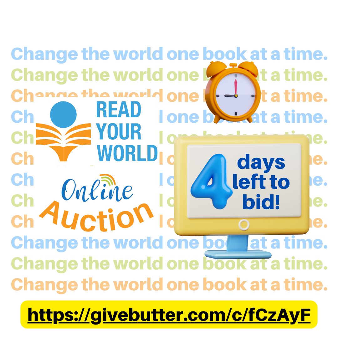 4 DAYS LEFT TO BID! Have you checked out our online auction yet? Don't miss your chance to bid on books, products & services! And remember, your tax-deductible donation helps our non-profit change the world, one book at a time. buff.ly/4auzI0m #ReadYourWorld #kidlit