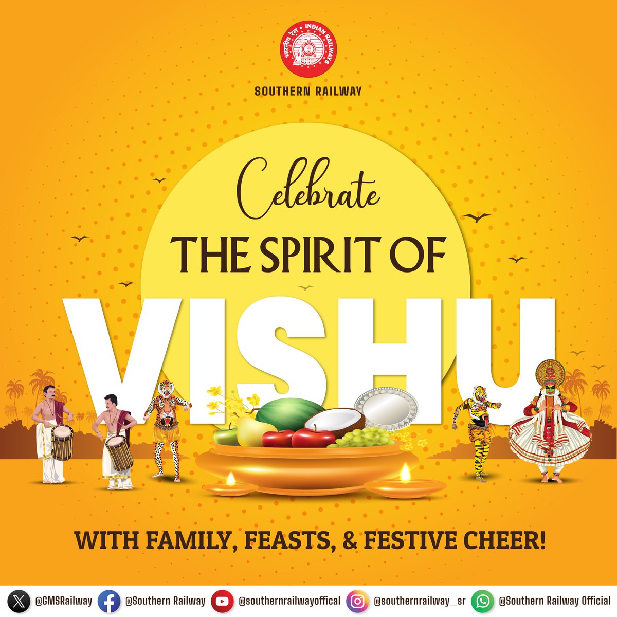 Gather 'round for joyous festivities and cherished moments this Vishu! 🌼✨ 

Let's celebrate the essence of Vishu with love, laughter, and a feast fit for the heart and soul. 

#VishuCelebrations #FamilyTime #FestiveCheer #SouthernRailway