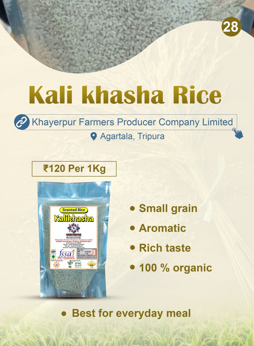 Rice of the day🌾 Kali Khasha- aromatic variety from Tripura #FPO farmers. Small grains are best for everyday meal. Rich taste. Order at👇 mystore.in/en/product/kal… 🍚😋 @AgriGoI @ONDC_Official @PIB_India @mygovindia @SanjeevKapoor #VocalForLocal #healthyeating #healthyhabits
