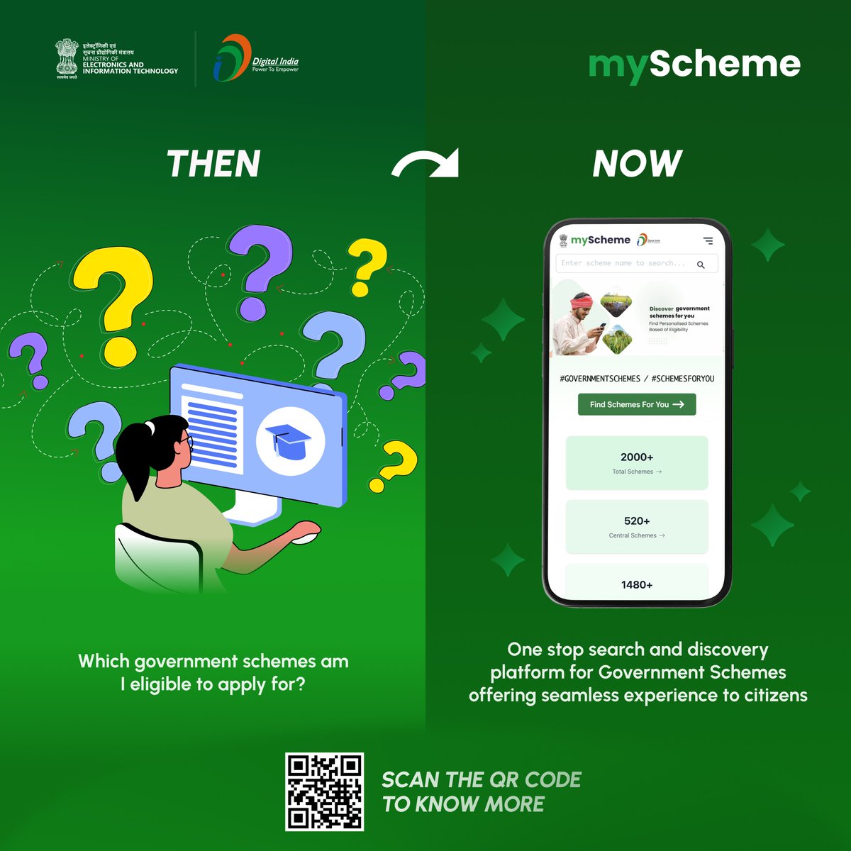 From then to now, myScheme has transformed lives, empowering citizens to discover schemes that suit them best.

#myScheme #DigitalIndia #Schemesforyou #governmentschemes #govtscheme #India