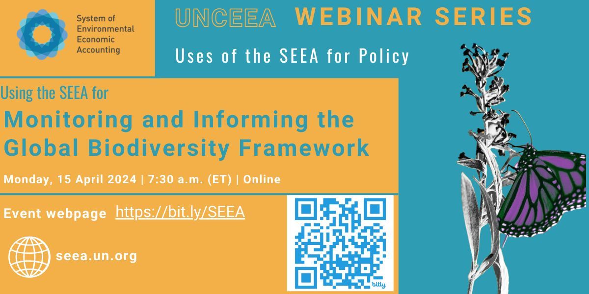 Learn how the System of Environmental-Economic Accounting (SEEA) can support the monitoring framework of the Kunming-Montreal Global Biodiversity Framework. Join us: 🗓️Monday 15 April at 7:30am 👉Register here: buff.ly/4d7pXYr