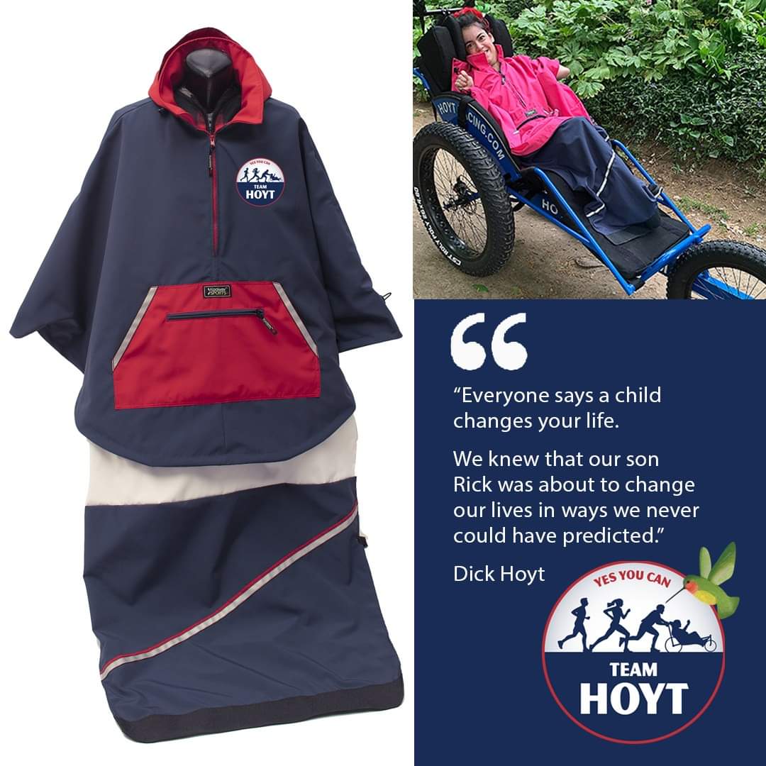 In honour of Team Hoyt Memorial Run, we have created this special Hoyt KoolKape 2.0, removable front blanket. teamhoyt.com Live Life the Koolway Team Hoyt! #feelgoodfriday #specialneedsathletes #hoyt #hoytrunningchair #yesyoucan Photo credit Brooklin High School