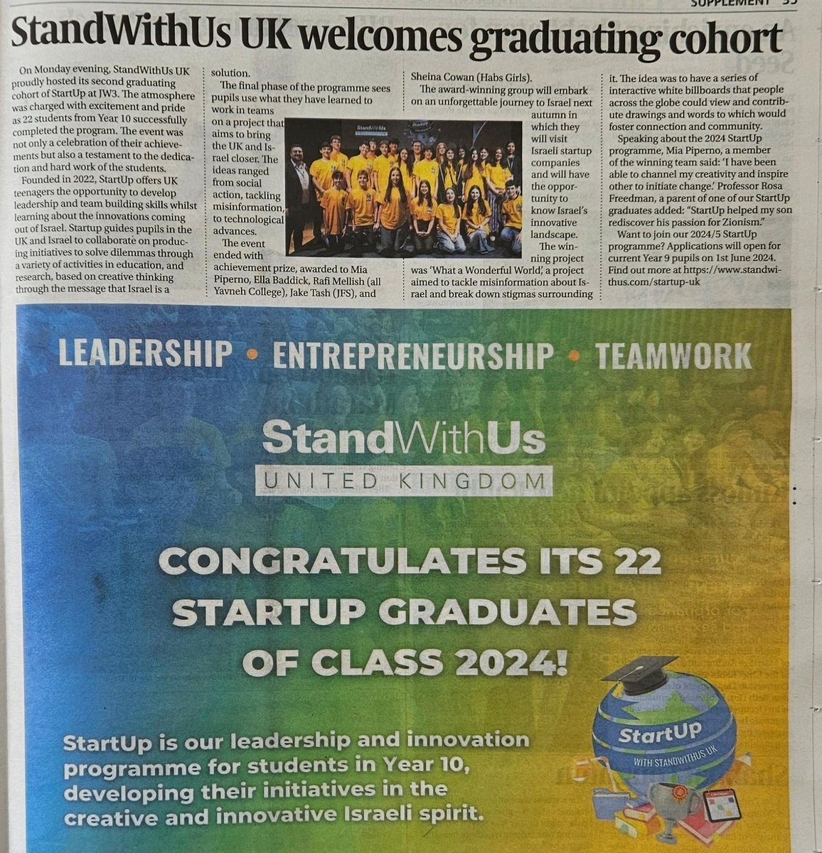StartUp in the news in the Jewish Weekly! Congratulations once again to our class of 2024! #StartUp2024 @TheJewishWeekly