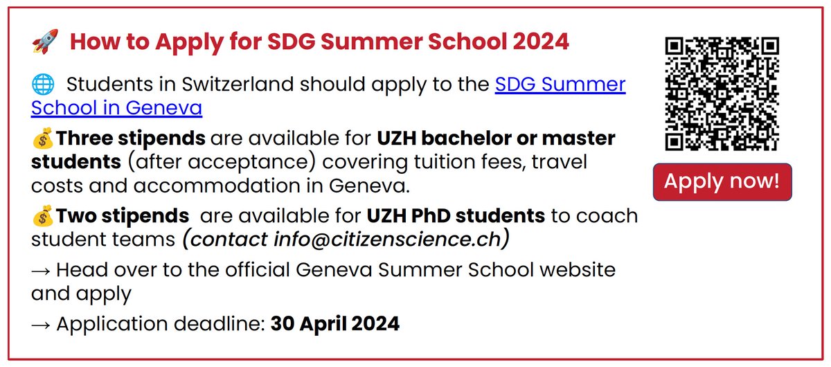 🌍 Embark on a Global Innovation Journey with SDG Summer School 2024 in Geneva! Join a month-long, immersive experience in the heart of International Geneva. Dive into real-world problem-solving through prototype creation. @CitSciZurich