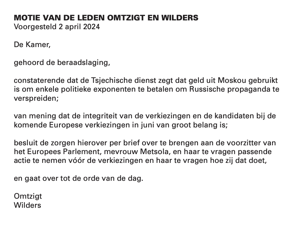 Daarom vraagt de Kamer (bijna unaniem) met onderstaande motie een brief met uitleg van de voorzitter van het Europees Parlement over omkoping, nog voor de verkiezingen 
Brief volgt snel
(2)

tweedekamer.nl/kamerstukken/m…