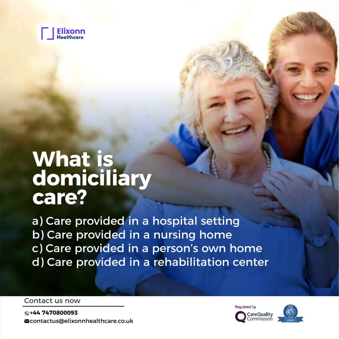 Did you know? Domiciliary care offers vital support right in the comfort of your own home. 

For inquiries, visit our website @www.elixonnhealthcare.co.uk

 #DomiciliaryCare #HomeComforts #ElderlyCare #homecare #visitingcare #careathome #careservices #socialcare #elderlycare