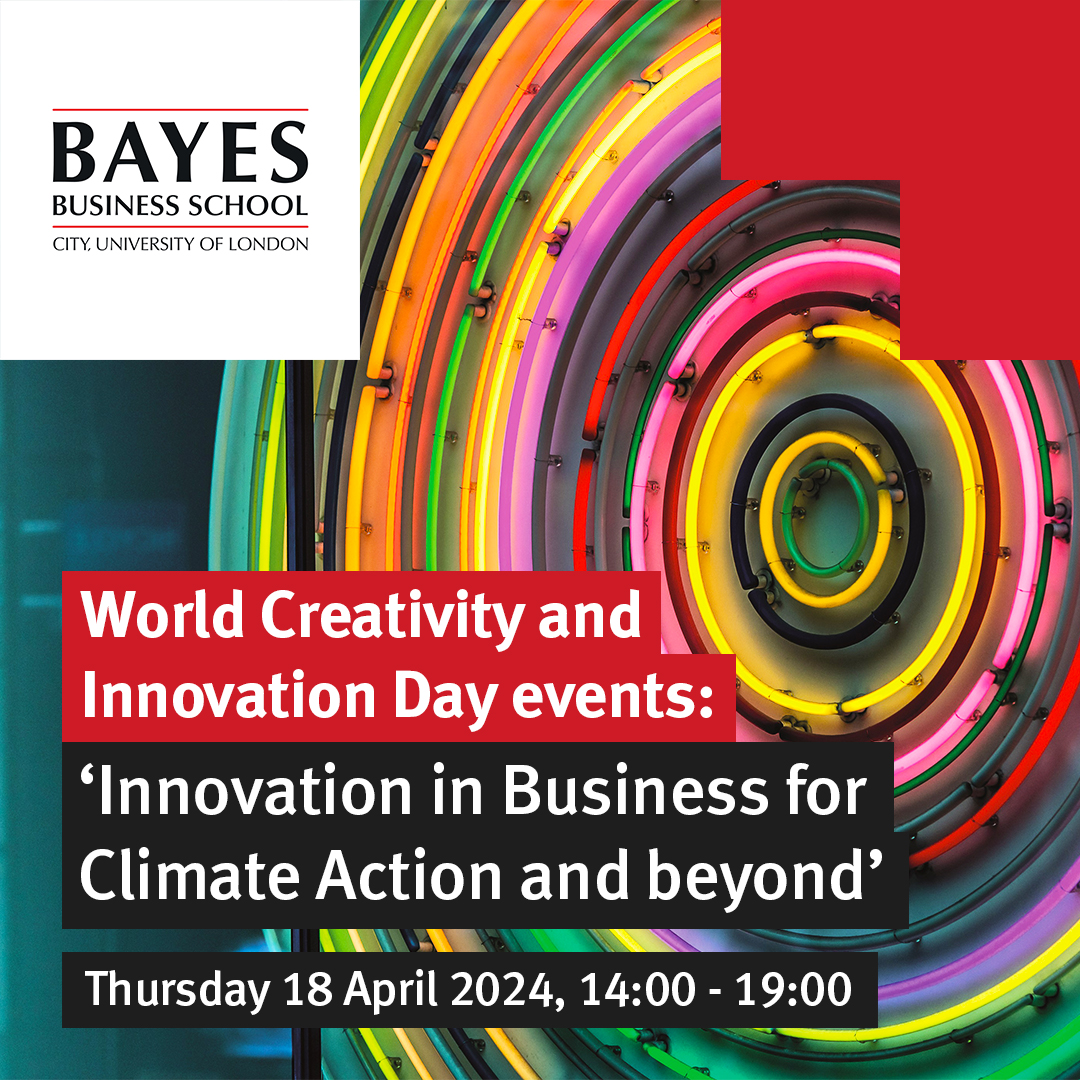 Join us for our World Creativity and Innovation Day event “Innovation in Business for Climate Action and Beyond”. This free event will showcase tools and approaches with a special focus on climate action. Sign up now ow.ly/VuGA50RbwMH #BayesCCE