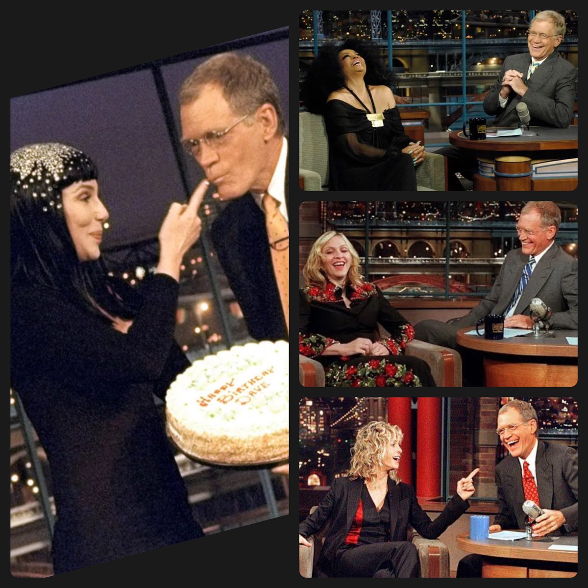 Fun & smiles to celebrate David Letterman on his birthday!

#DavidLetterman #Cher #DianaRoss #Madonna #FarrahFawcett