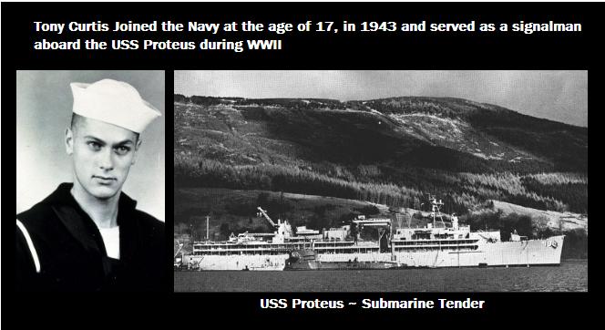 Did you know? Actor Tony Curtis was a WWII veteran. He joined US Navy in 1943 at age 17, and trained as a signalman. He was station aboard the USS Proteus for the the duration of the war. In Tokyo Bay he watched the surrender ceremonies from the Signal Bridge of the USS Proteus.