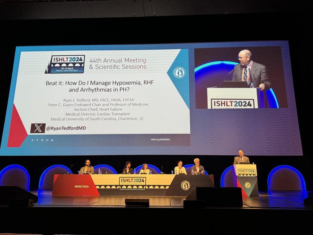 ISHLT 2024: Dr. Ryan Tedford giving an excellent talk on the management of Hypoxemia, RV failure and cardiac arrhythmias in PH ⁦@ISHLT⁩