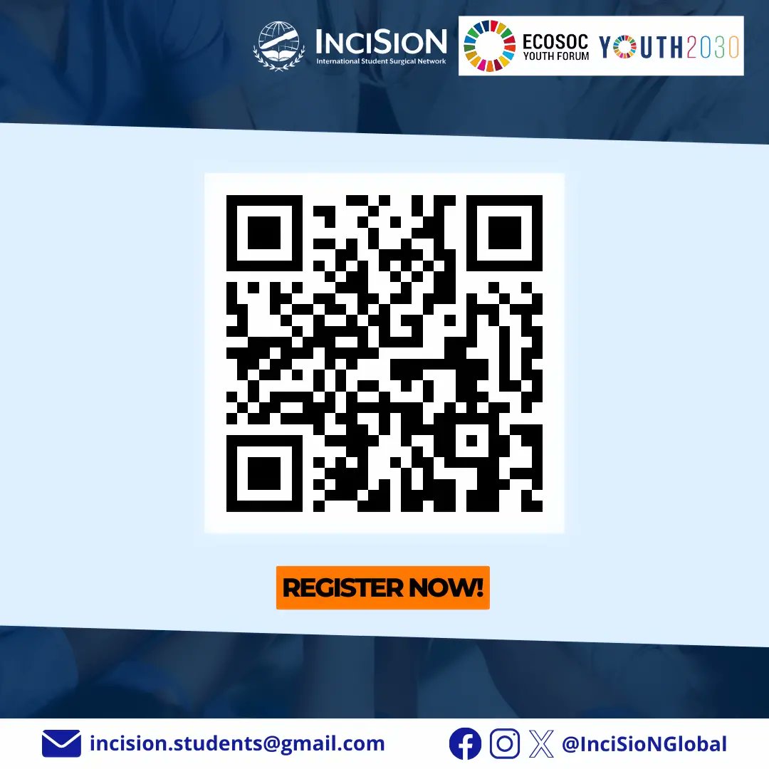 🌟 We're thrilled to announce our side event in the 2024 #ECOSOC Youth Forum on 'Surgical Equity: Breaking Barriers to Justice & Ending Poverty'. Towards #Agenda2030.  Register at tr.ee/wAnMUMoCiw #InciSioN4GlobalSurgery #TheFutureOfTheOR #GlobalGoals #Youth2030