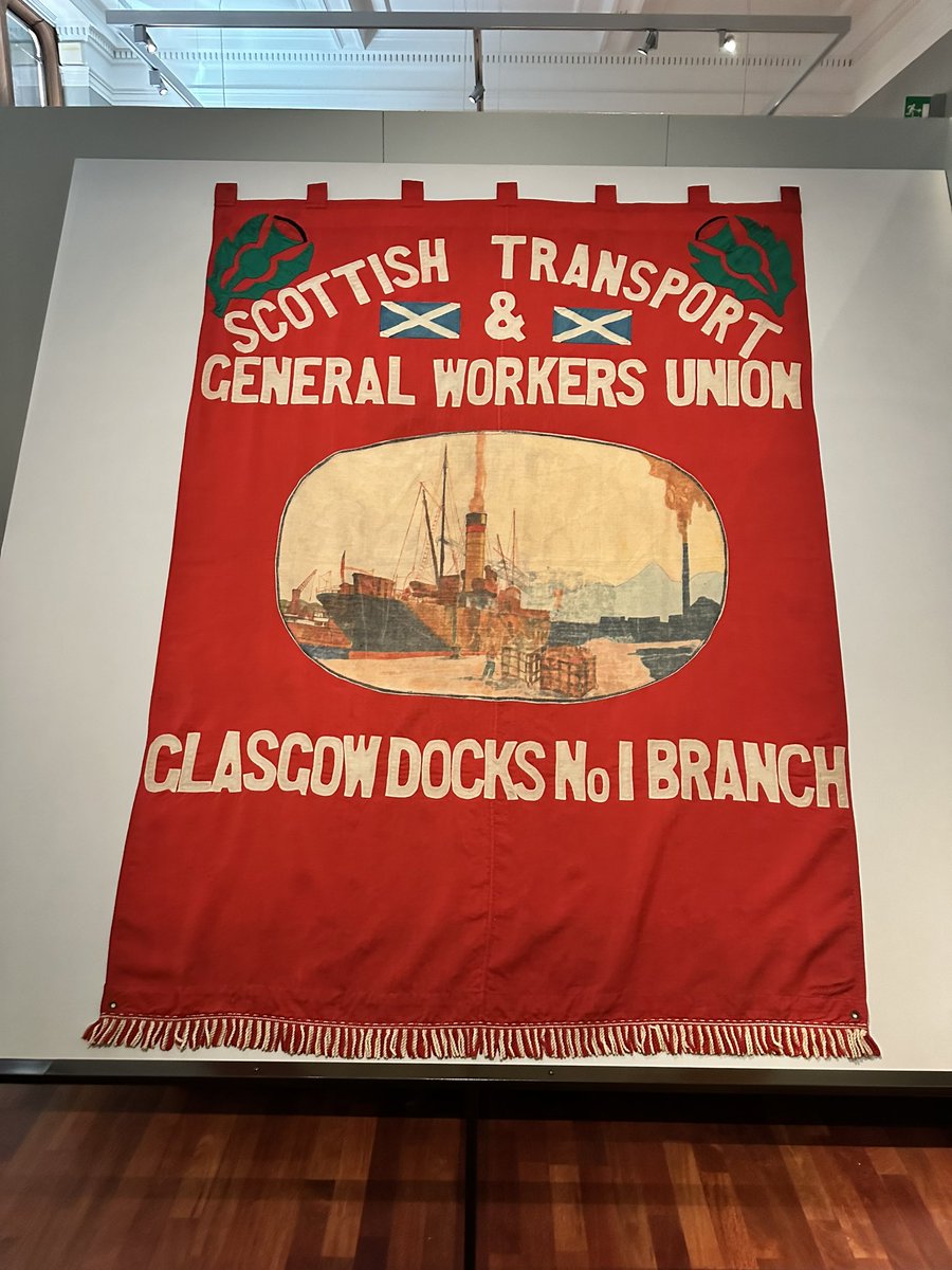 Workers formed trade unions to fight for better wages, shorter hours and safer working conditions. This banner was carried in trades union marches by the Scottish Transport & General Workers Union, Glasgow Docks No 1 Branch, 1950s