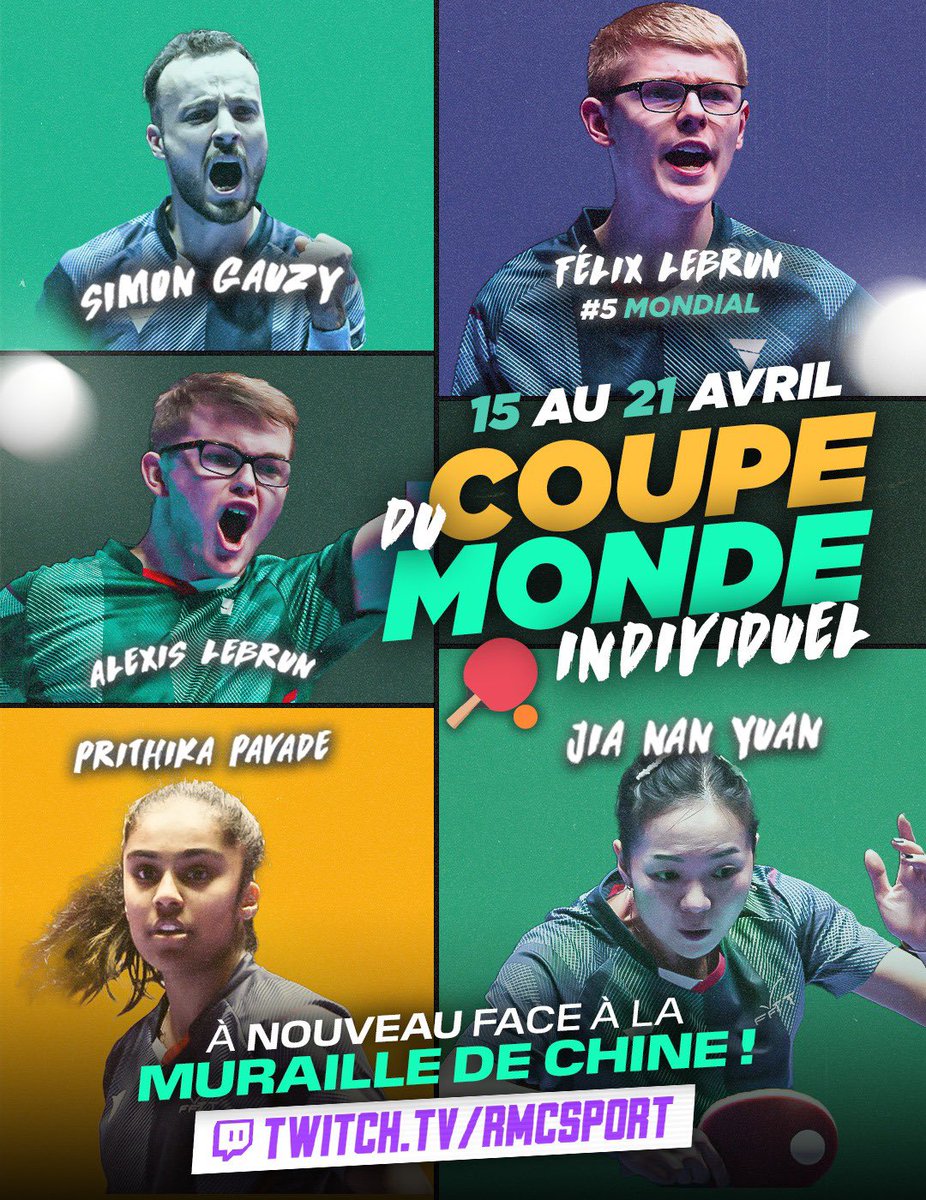 🏓 Ton nouveau sport préféré est de retour sur nos chaînes Twitch et YouTube du lundi 15 au dimanche 21 avril💥 🇫🇷 Nos bleus et les frères Lebrun vont-ils réussir à battre les chinois ?! 🏆 Qui sera sacré Champion du Monde ?!