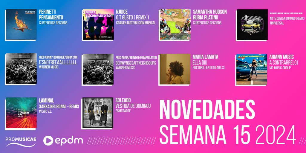 ¡Ponte los auriculares y canta estas novedades protagonizadas por @perinetti_diego, #Njuice, @badbixsamantha, @Gabymusic, @fredagainagain1, @mlamatamusic, @ariannCmusic, @laminal_music y @soleadomusica! ¡Escúchalas en tu fuente de música actualizada: 👉 elportaldemusica.es!