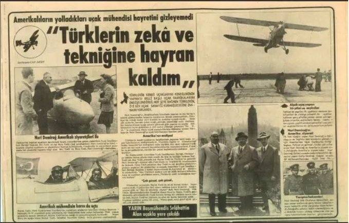 1930'lu yıllar.. Türkiye Cumhuriyeti Devleti'nin yerli uçaklarını görmeye gelen Amerikalı Mühendisin yorumu; 'Türklerin Zeka ve Tekniğine Hayran Kaldım'