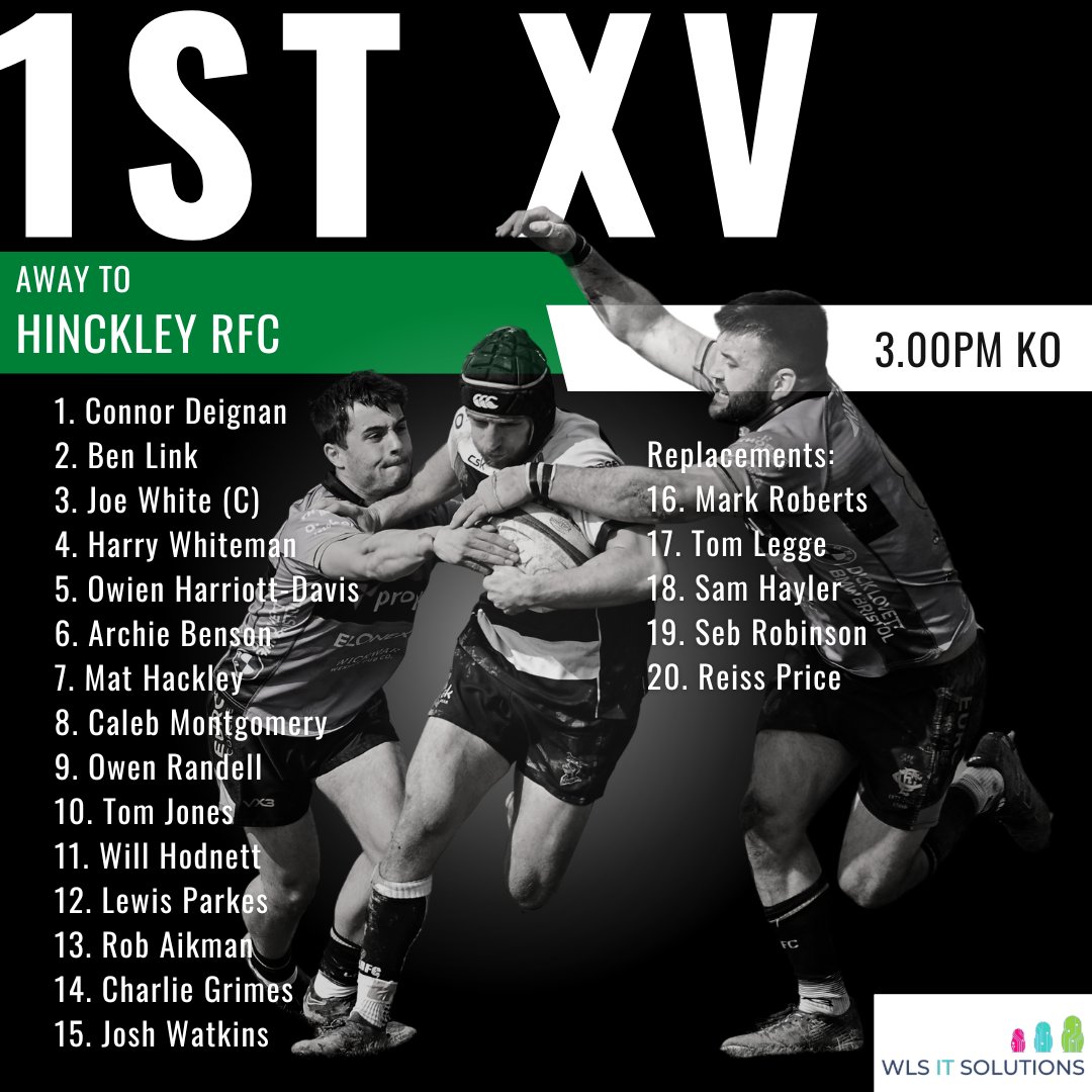 ⚪ 1st XV Team News ⚫ Take a look at our 1st XV who will be travelling to @Hinckley_Rugby tomorrow for our last away game of the 2023 - 2024 season, 3.00pm KO.