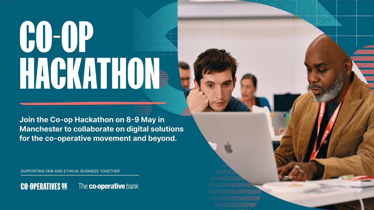 🧑‍💻 The #CoopHackathon is back!👩‍💻 You’ve got until Monday 15 April to send us your ideas for #TechForGood to develop as part of a team at the event on 8-9 May in Manchester! Get involved ➡️ buff.ly/3E7w2Ui With @McrSchArt. Supported by @CooperativeBank #coops