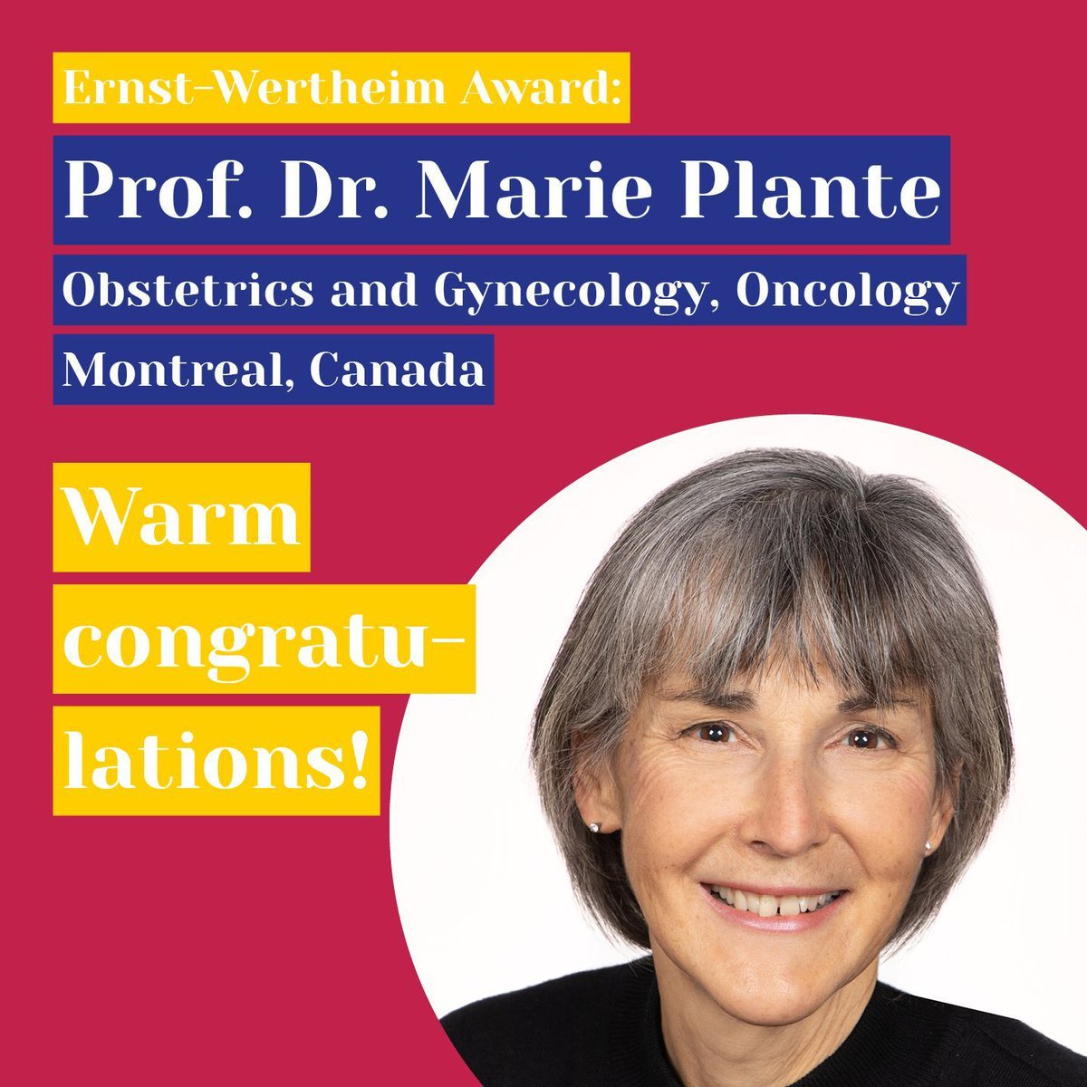 Congratulations to Prof. Dr. Marie Plante for being awarded the prestigious Wertheim Prize 2024! This recognition highlights outstanding contributions to gynecologic oncology, showcasing a dedication to advancing the field. 🏆 #WertheimPrize #Gynecology #Oncology