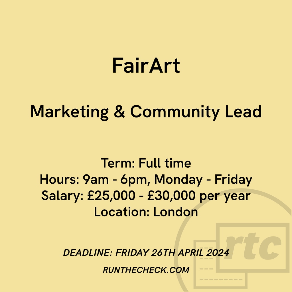 FairArt, Marketing & Community Lead 🌼 Apply ↓ runthecheck.com/fairart-market…