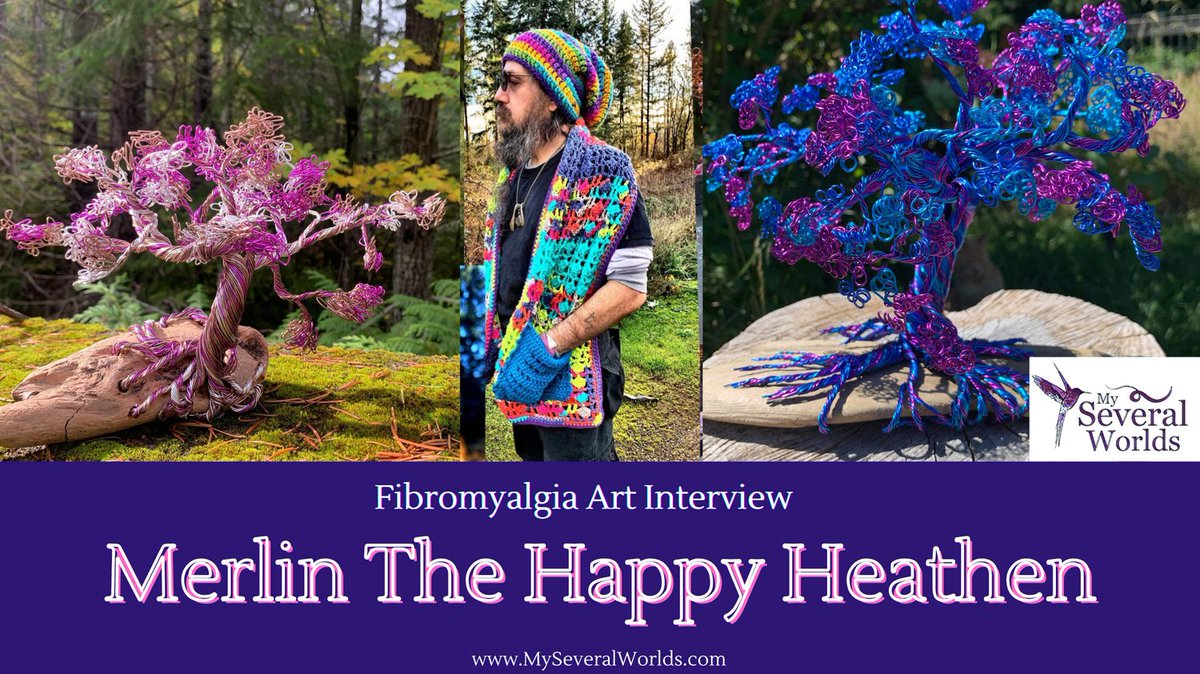Meet American artist, Merlin The Happy Heathen. Merlin is channeling his love of color, nature, and artistry into wire bonsai trees. Learn how Merlin uses art to cope with life with #fibromyalgia at: myseveralworlds.com/2024/04/12/mer… #TeamFibro #SupportFibro #MySeveralWorlds #ArtTherapy